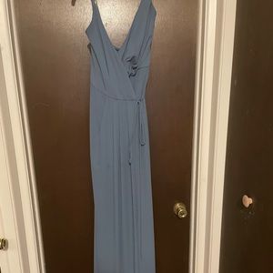 David’s bridal steel blue bridesmaid dress